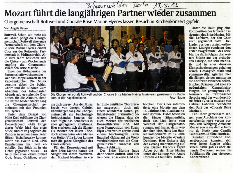 Article Schwarzwälder ROTTWEIL - 13 mai 2013